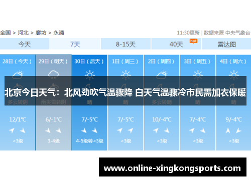 北京今日天气：北风劲吹气温骤降 白天气温骤冷市民需加衣保暖