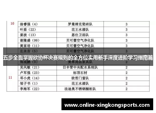 五步全面掌握欧协杯决赛规则的全方位实用新手深度进阶学习指南篇